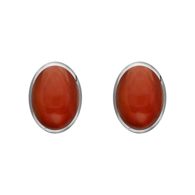 Sterling Silver Carnelian 7 x 5mm Classic Small Oval Stud Earrings
