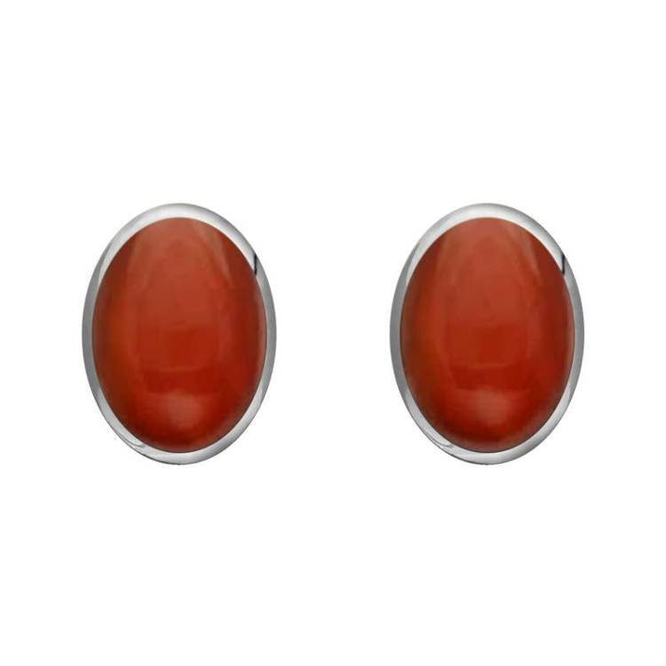 Sterling Silver Carnelian 8 x 6mm Classic Medium Oval Stud Earrings