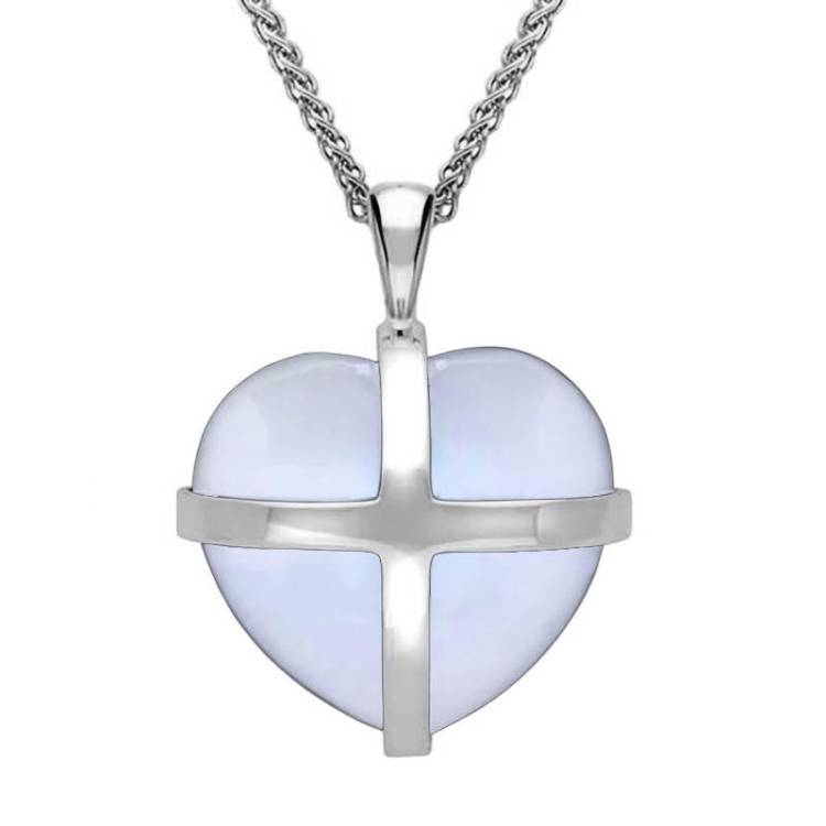 Sterling Silver Chalcedony Medium Cross Heart Necklace