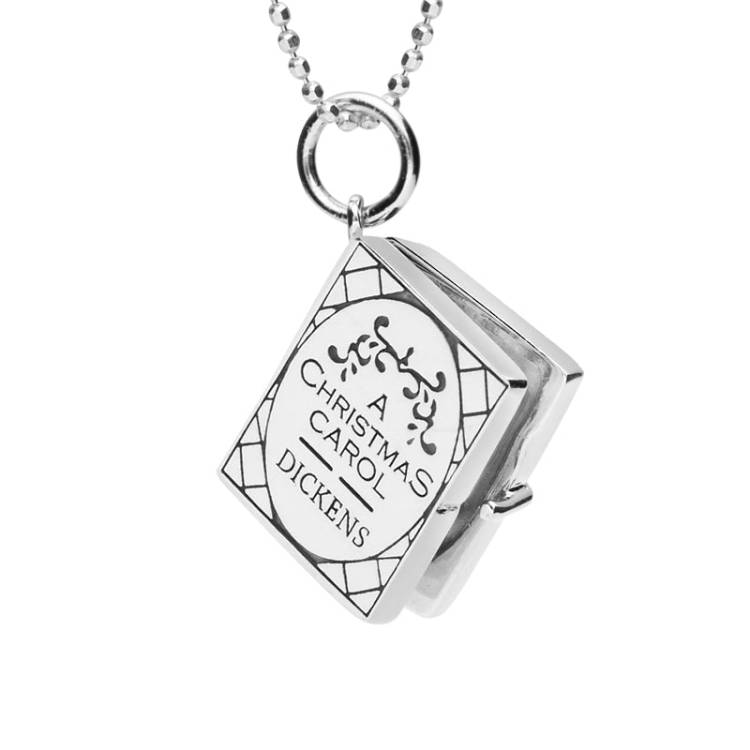 Sterling Silver Christmas Carol Hinged Book Charm Necklace - Option1 Value Silver