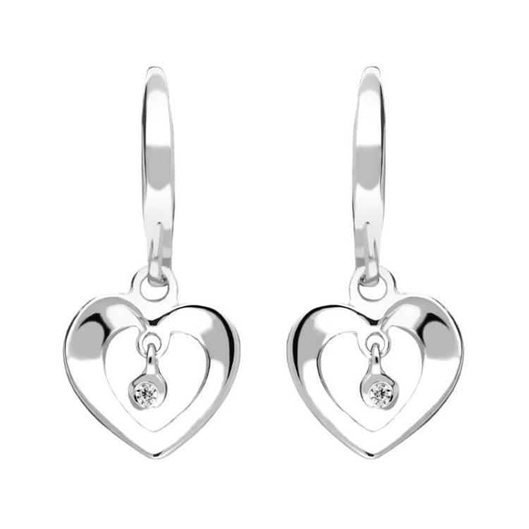 Sterling Silver Cubic Zirconia Heart Drop Centre Earrings - Silver