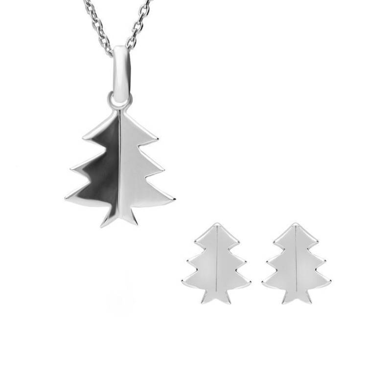 Sterling Silver Cut Out Christmas Tree Two Piece Set