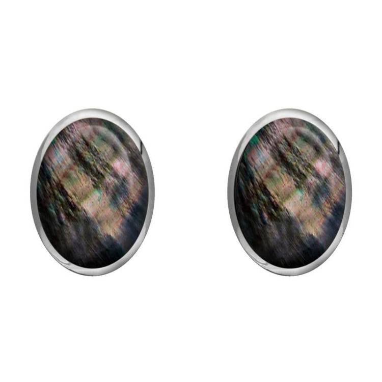 Sterling Silver Dark Mother of Pearl 8 x 10mm Classic Large Oval Stud Earrings