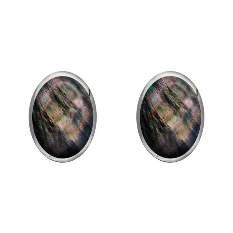 Sterling Silver Dark Mother of Pearl 8 x 6mm Classic Medium Oval Stud Earrings