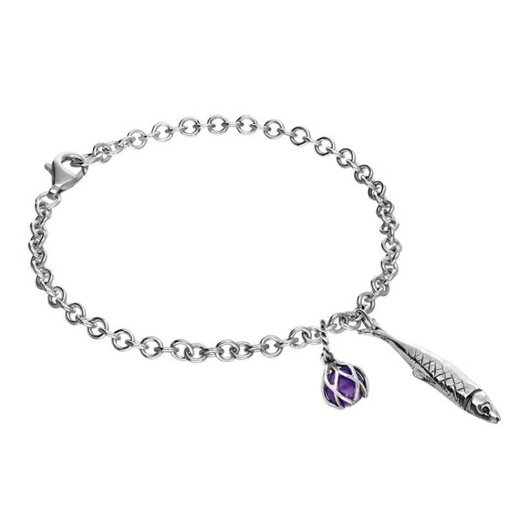 Sterling Silver Emma Stothard Silver Darling Amethyst Float Charm Bracelet