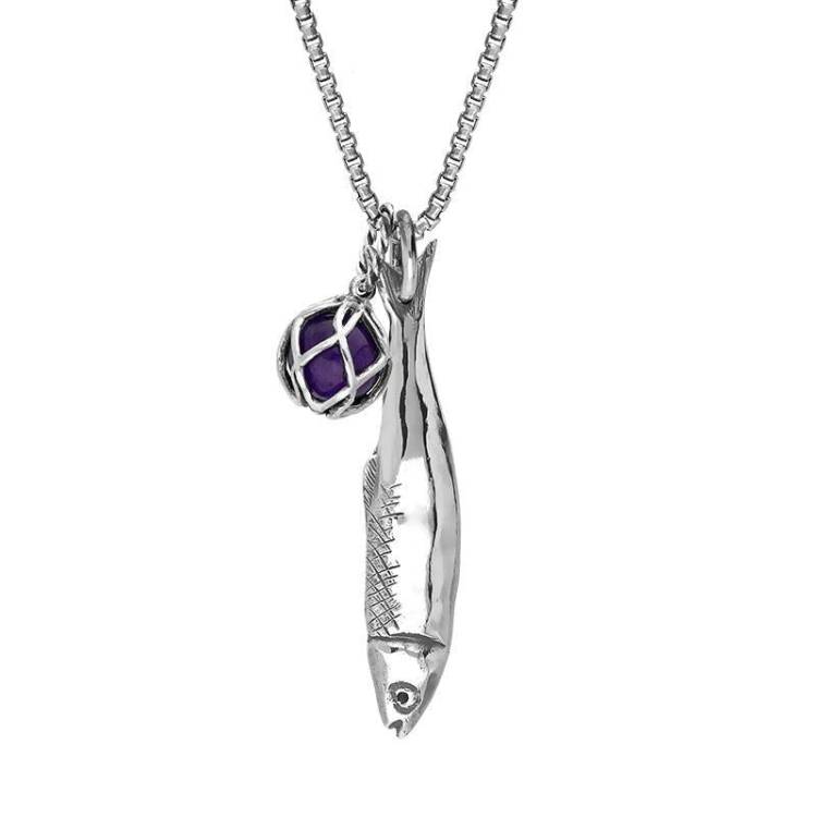 Sterling Silver Emma Stothard Silver Darling Amethyst Float Medium Charm Necklace