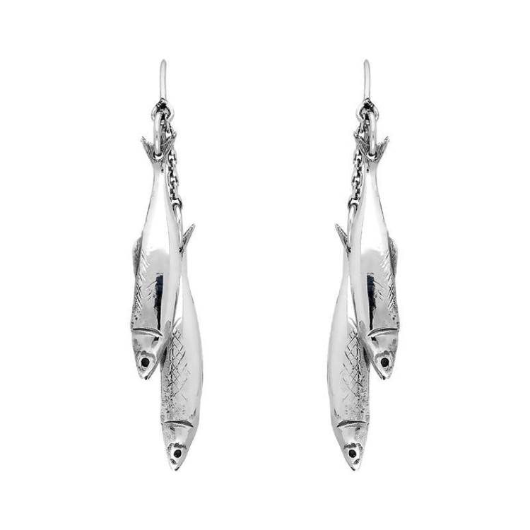 Sterling Silver Emma Stothard Silver Darling Double Drop Hook Earrings