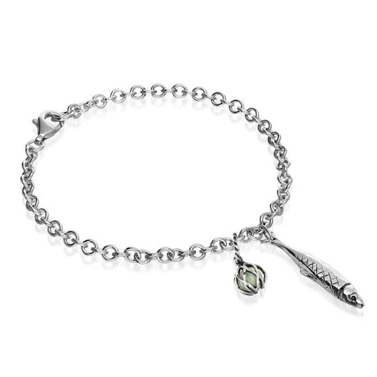 Sterling Silver Emma Stothard Silver Darling Green Quartz Float Charm Bracelet