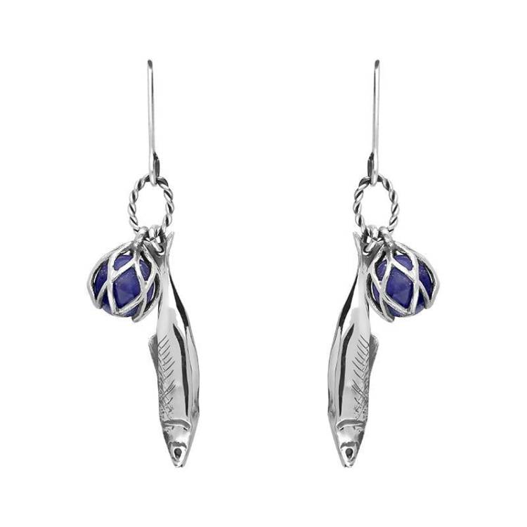 Sterling Silver Emma Stothard Silver Darling Lapis Lazuli Float Charm Hook Earrings