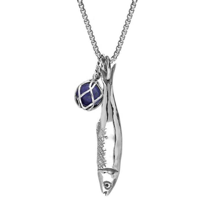 Sterling Silver Emma Stothard Silver Darling Lapis Lazuli Float Medium Charm Necklace