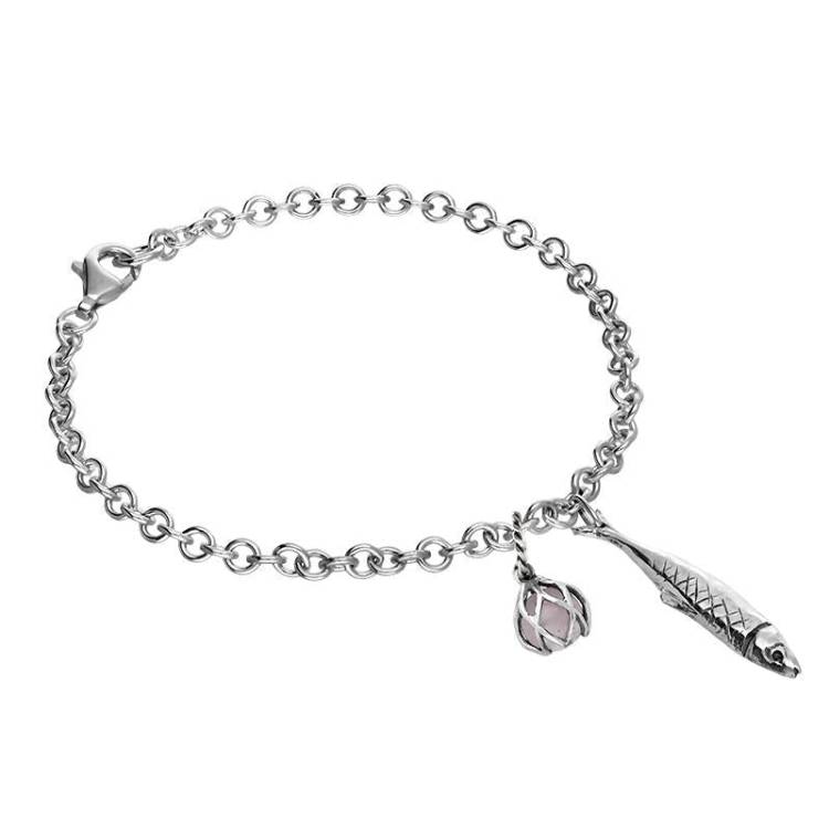 Sterling Silver Emma Stothard Silver Darling Rose Quartz Float Charm Bracelet