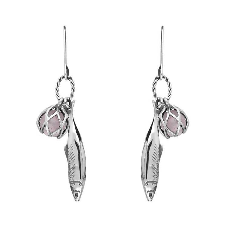 Sterling Silver Emma Stothard Silver Darling Rose Quartz Float Charm Hook Earrings