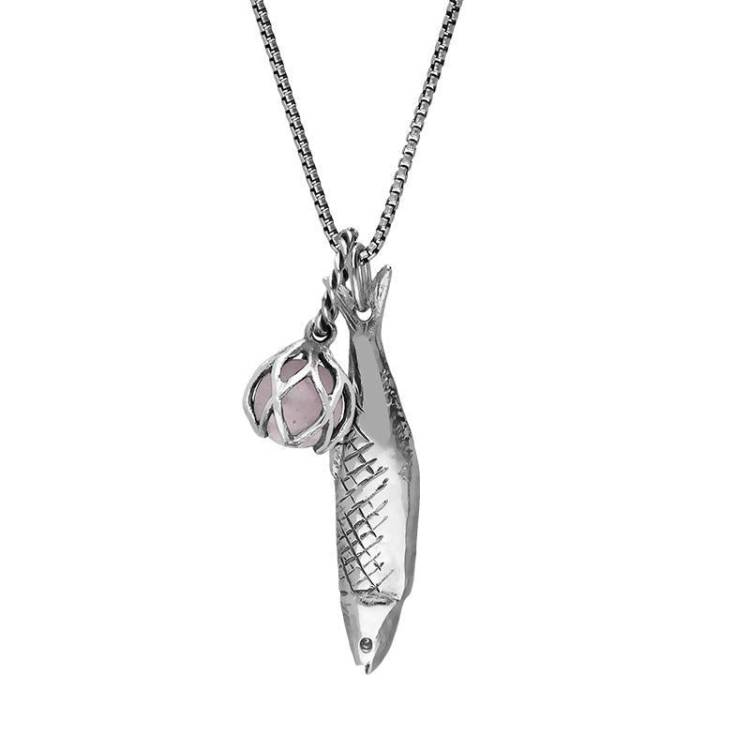 Sterling Silver Emma Stothard Silver Darling Rose Quartz Float Petite Charm Necklace