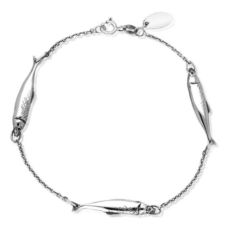 Sterling Silver Emma Stothard Silver Darling Three Fish Chain Link Bracelet - Silver