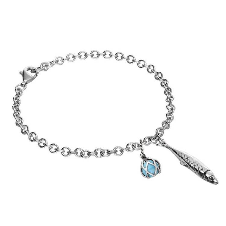 Sterling Silver Emma Stothard Silver Darling Turquoise Float Charm Bracelet