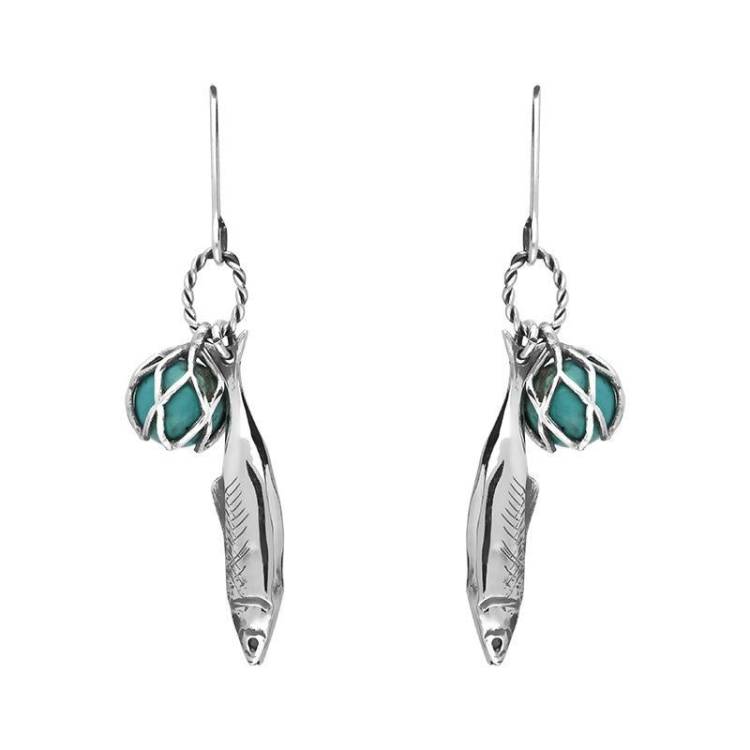Sterling Silver Emma Stothard Silver DarlingTurquoise Float Charm Hook Earrings