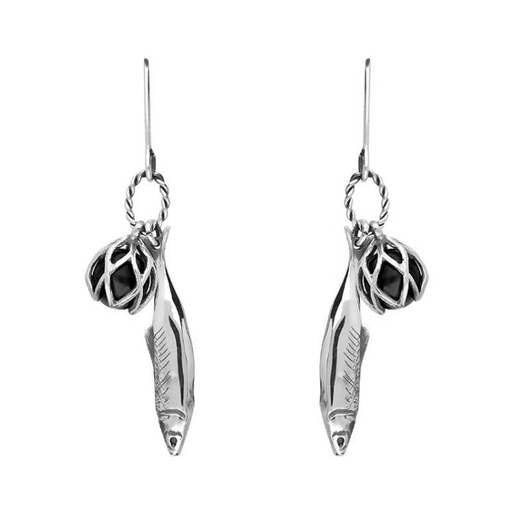 Sterling Silver Emma Stothard Silver Darling Whitby Jet Float Charm Hook Earrings