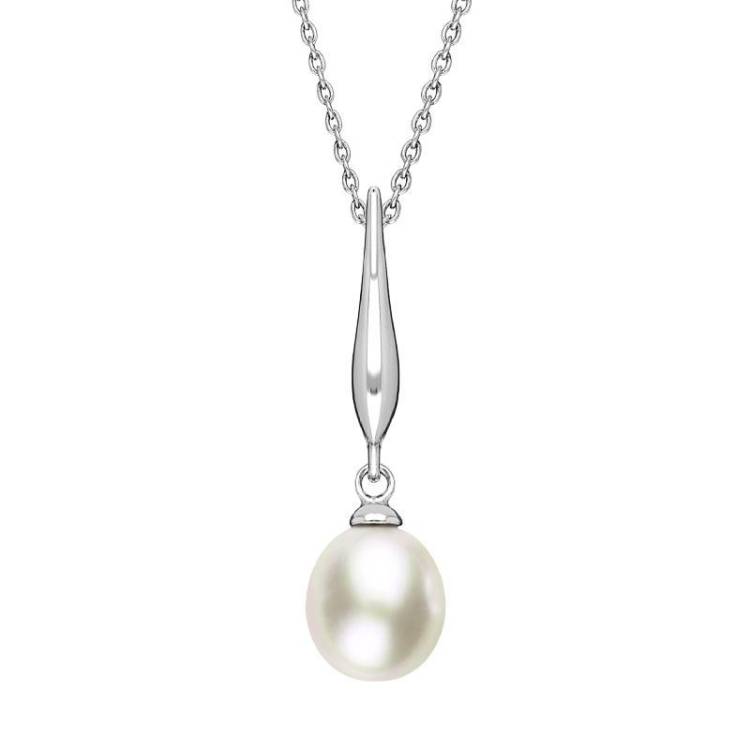 Sterling Silver Freshwater Pearl Drop Necklace - Silver