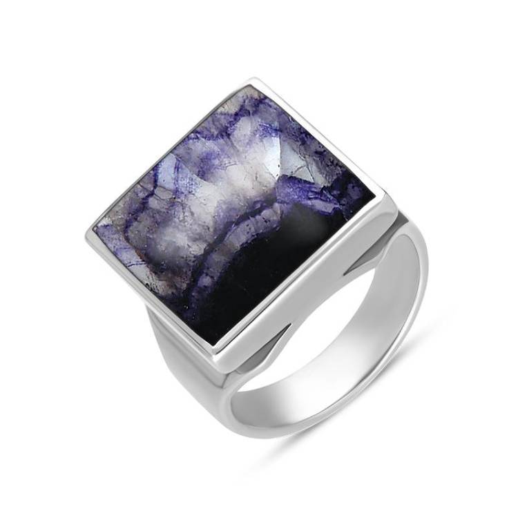 Sterling Silver Blue John Small Square Ring - Silver