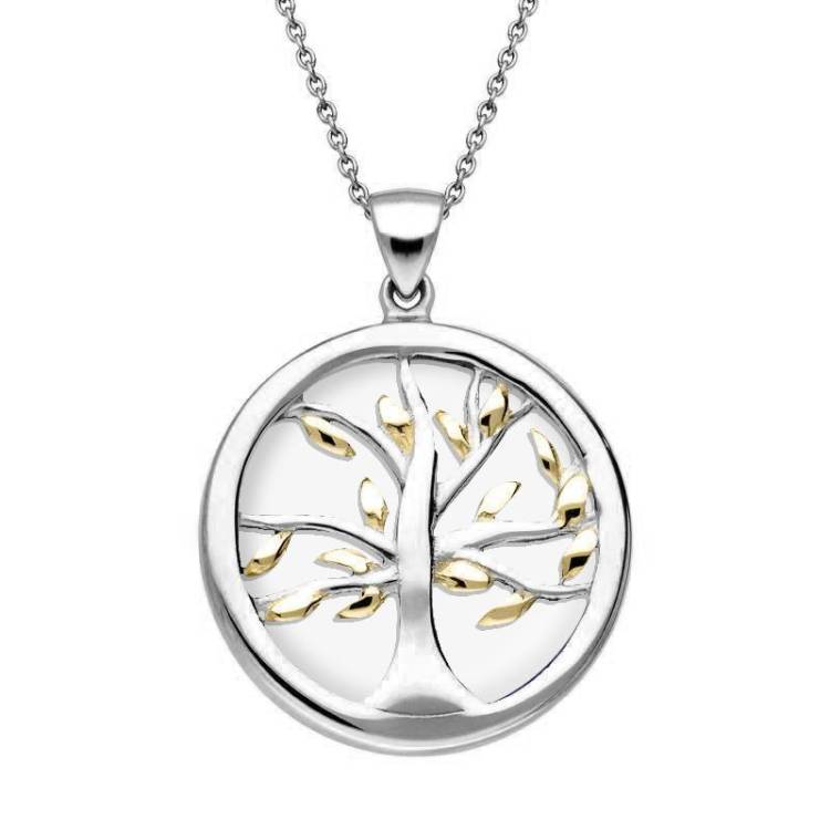 Sterling Silver Gold Plate Bauxite Medium Round Tree of Life Necklace