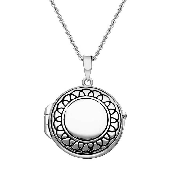 Sterling Silver Greek Edge Oval Keepsake Locket - Silver