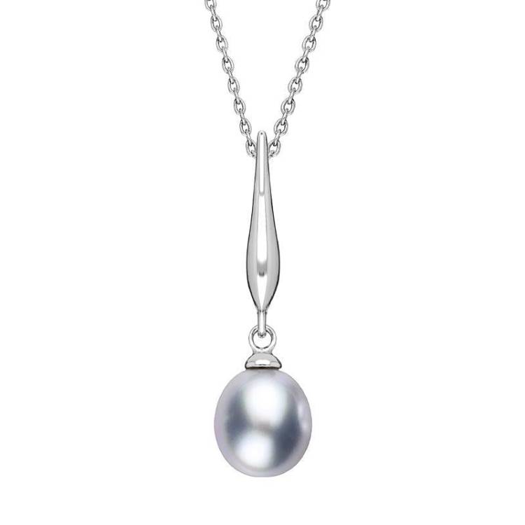 Sterling Silver Grey Freshwater Pearl Drop Necklace - Silver