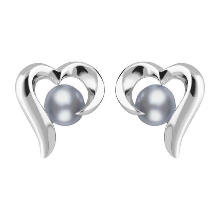 Sterling Silver Grey Pearl Twisted Open Heart Stud Earrings