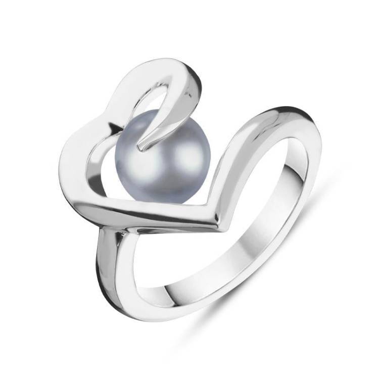 Sterling Silver Grey Pearl Twisted Open Heart Ring