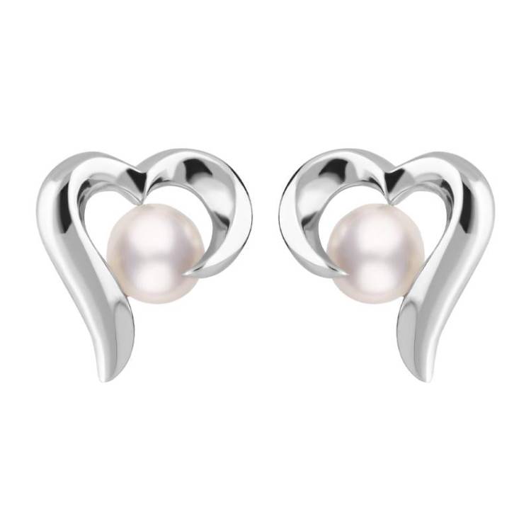 Sterling Silver White Pearl Twisted Open Heart Earrings