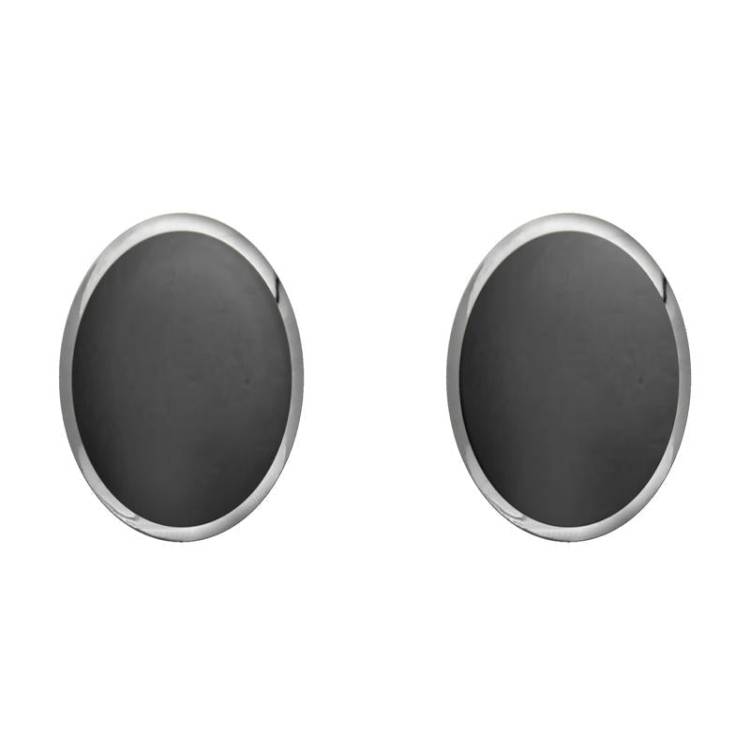 Sterling Silver Hematite 8 x 10mm Classic Large Oval Stud Earrings
