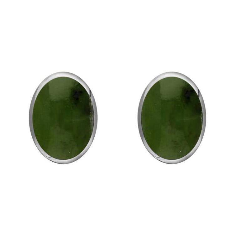 Sterling Silver Jade 8 x 6mm Classic Medium Oval Stud Earrings
