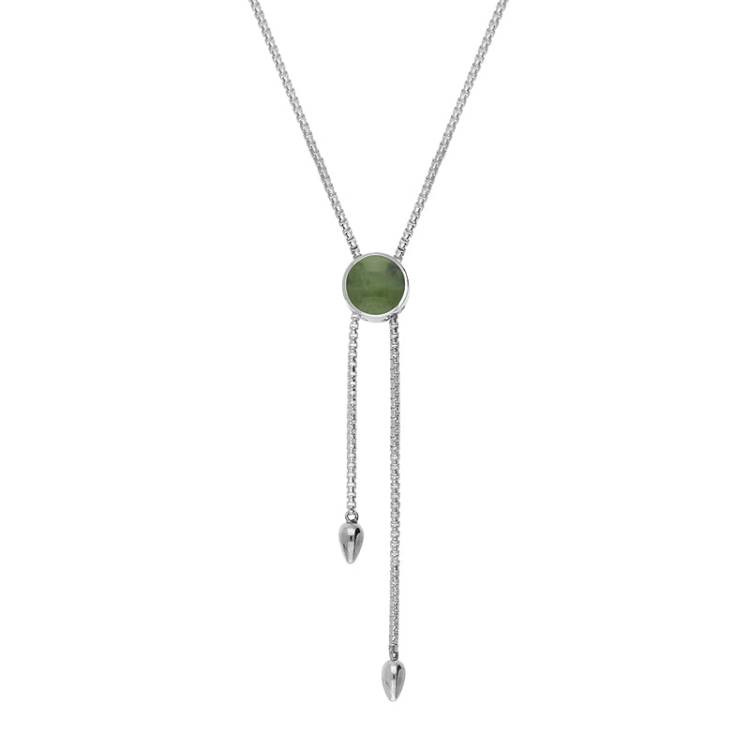 Sterling Silver Jade Lineaire Round Stone Adjustable Necklace
