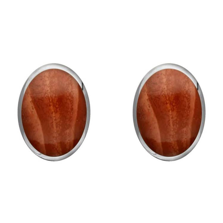 Sterling Silver Jasper 8 x 10mm Classic Large Oval Stud Earrings