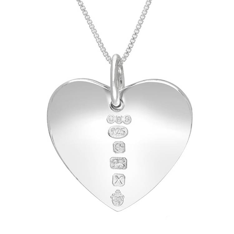 Sterling Silver Queen's Jubilee Hallmark Polished Heart Pendant Necklace D - Silver