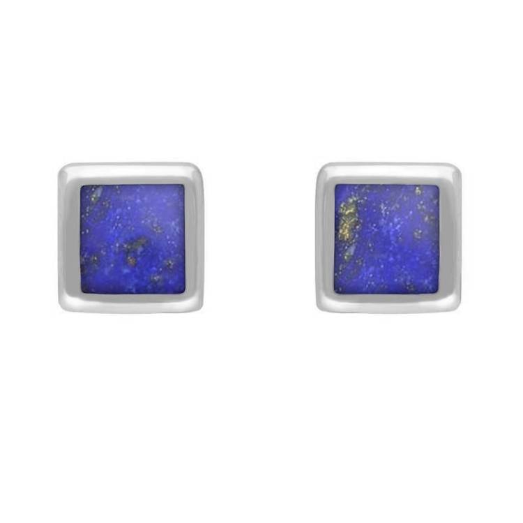 Sterling Silver Lapis Lazuli Dinky Square Stud Earrings - Silver