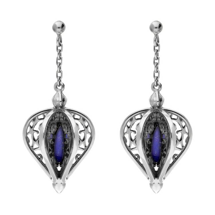 Sterling Silver Lapis Lazuli Flore Filigree Drop Earrings