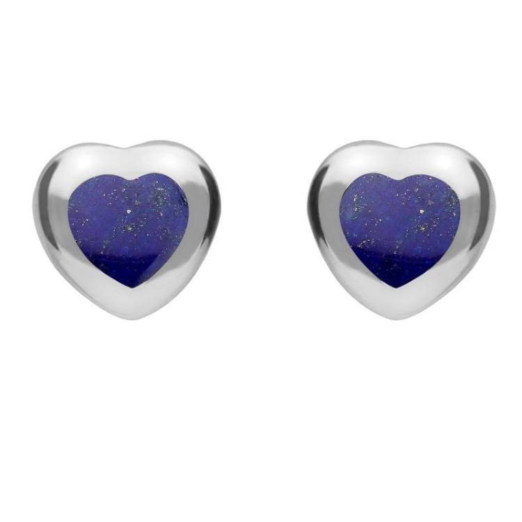 Sterling Silver Lapis Lazuli Framed Heart Stud Earrings - Silver