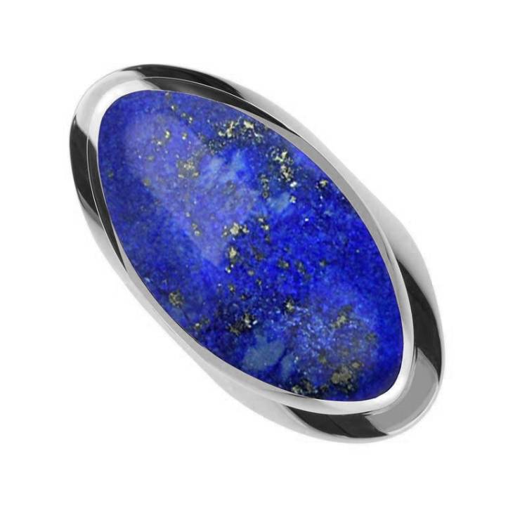 Sterling Silver Lapis Lazuli Large Oval Statement Ring - Silver