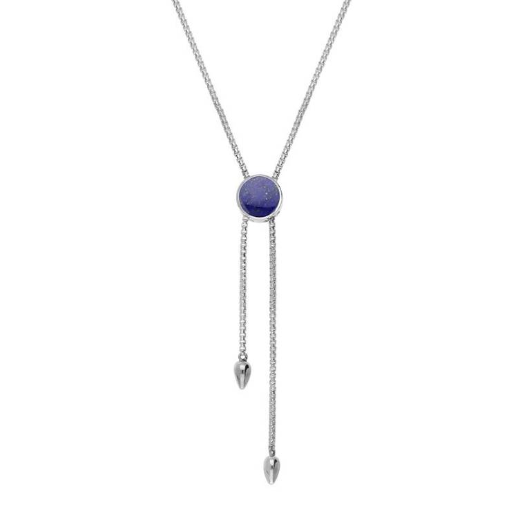 Sterling Silver Lapis Lazuli Lineaire Round Stone Adjustable Necklace