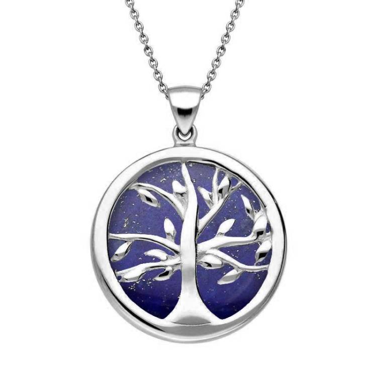 Sterling Silver Lapis Lazuli Medium Round Tree of Life Necklace