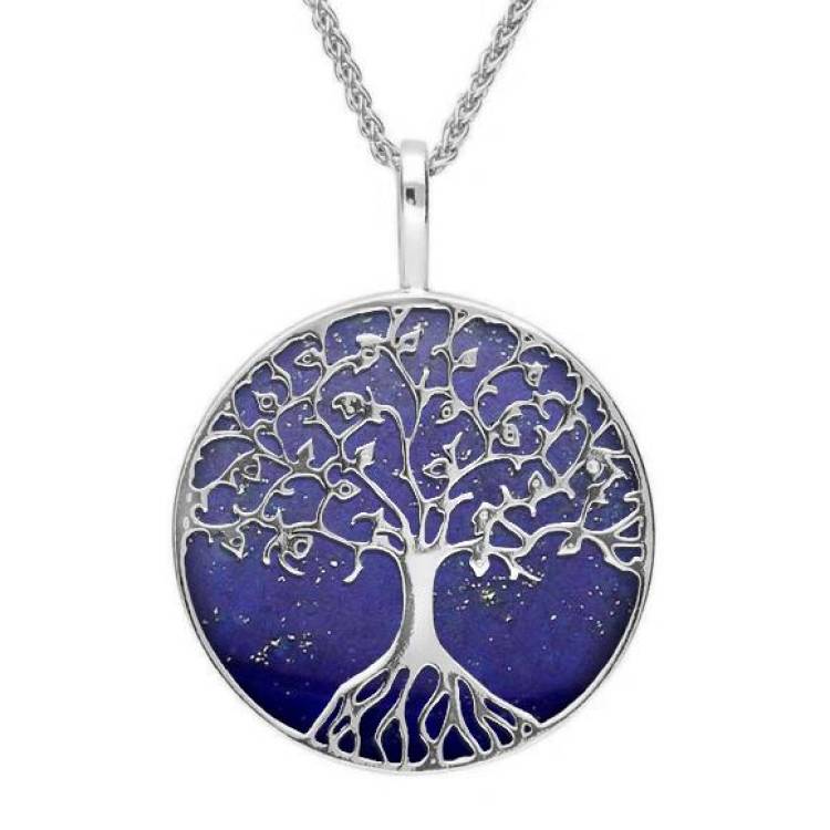 Sterling Silver Lapis Lazuli Round Tree Of Life Necklace