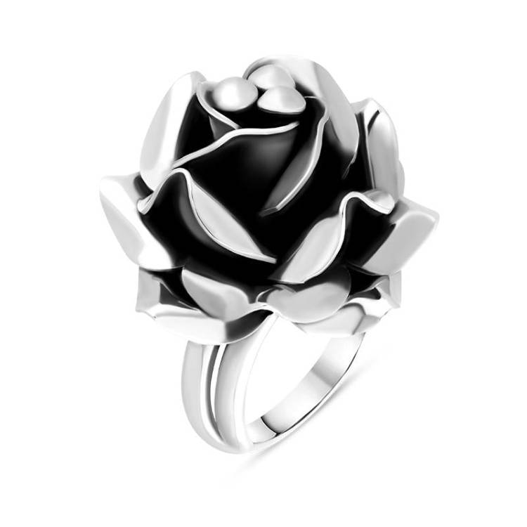 Sterling Silver Large Rose Adjustable Ring - One Size