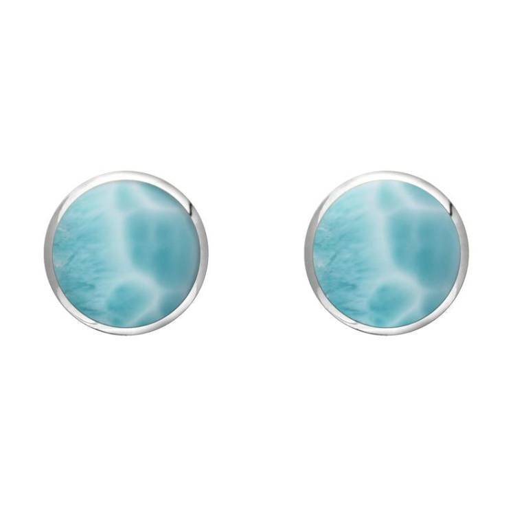 Sterling Silver Larimar 6mm Classic Medium Round Stud Earrings