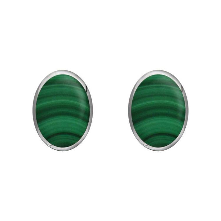 Sterling Silver Malachite 7 x 5mm Classic Small Oval Stud Earrings