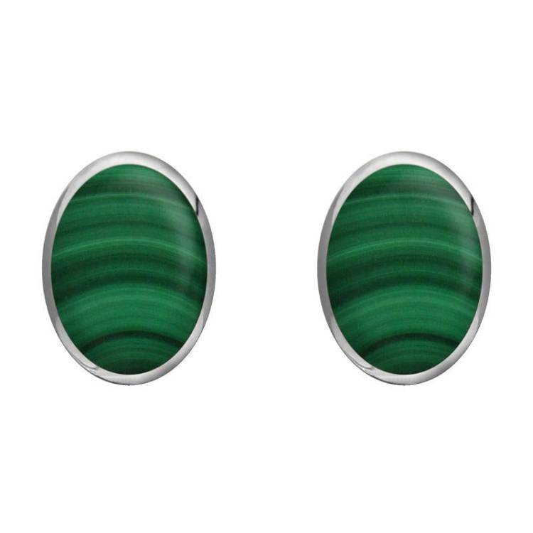 Sterling Silver Malachite 8 x 10mm Classic Large Oval Stud Earrings