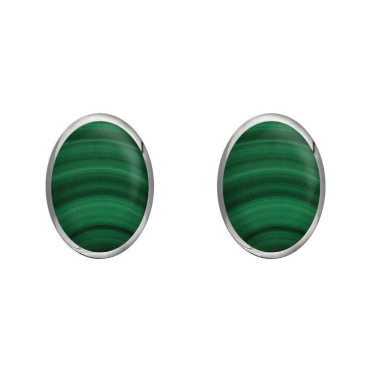 Sterling Silver Malachite 8 x 6mm Classic Medium Oval Stud Earrings