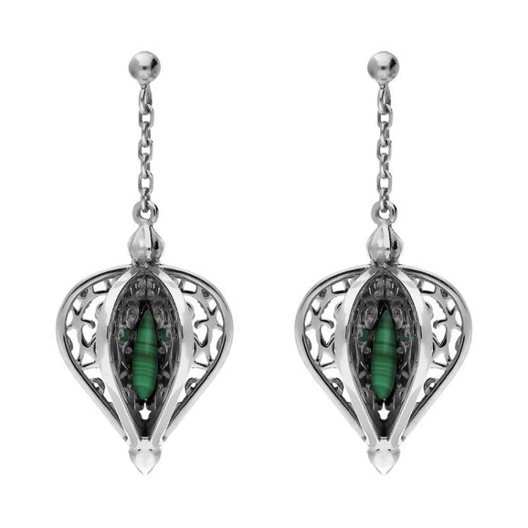 Sterling Silver Malachite Flore Filigree Drop Earrings