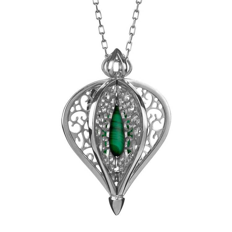 Sterling Silver Malachite Flore Filigree Small Necklace