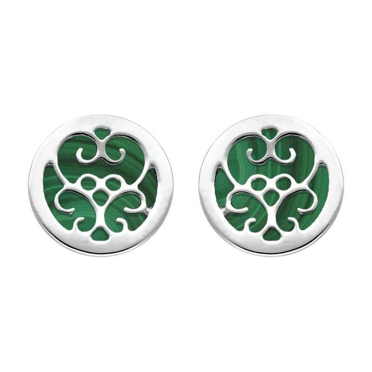 Sterling Silver Malachite Flore Filigree Stud Earrings