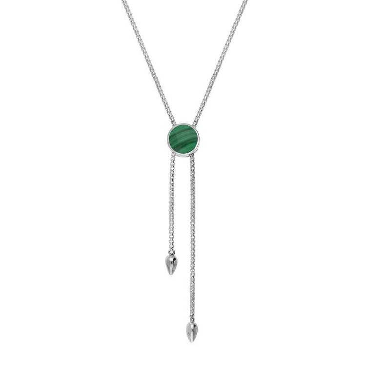 Sterling Silver Malachite Lineaire Round Stone Adjustable Necklace